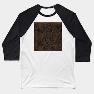 Doodled Highland Cows Pattern Brown Baseball T-Shirt